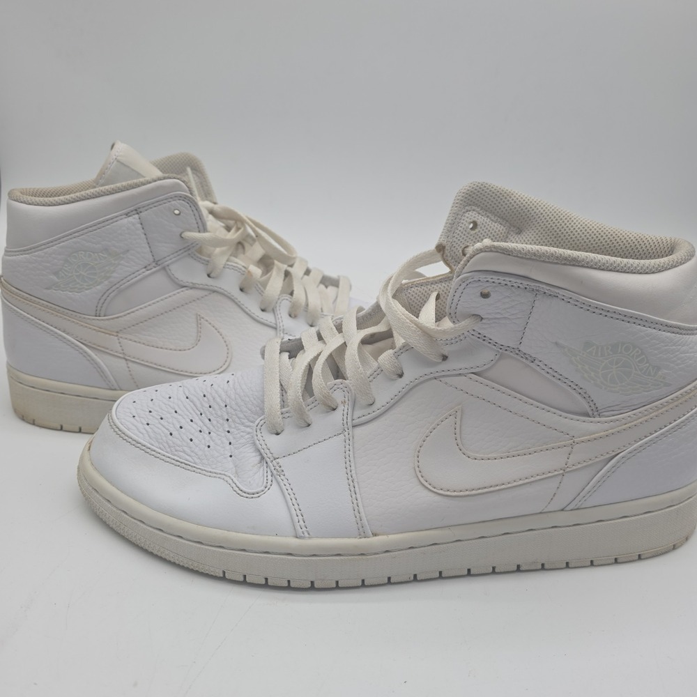 Jordan 1 Mid Triple White 2021 554724-130 Basketball Shoes Men's Size 12
